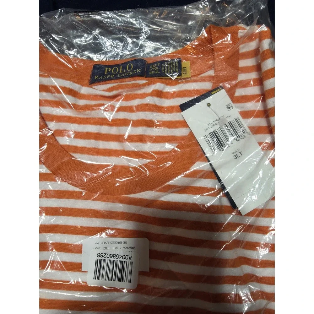 Polo Ralph Lauren Orange White Stripped Crew Neck T-Shirt Men's Size 3XLT NWT
